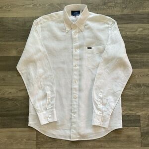 Faconnable 100% Linen Classique Shirt Men’s LARGE White Button Down Long Sleeve